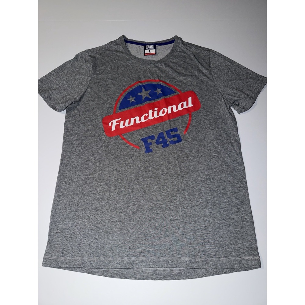 F45 Men Large T-Shirt Gray Marled Functional Gym Work Out Training Athletic Tee